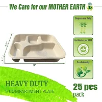 SMS Hydrotech Disposable Plates | 5 Compartment (Pack of 25) | Biodegradable Eco-Friendly Dinner Plate | Disposal Square Thali| Microwave Safe Plates, Breakfast Plates, Disposable Plates-thumb1