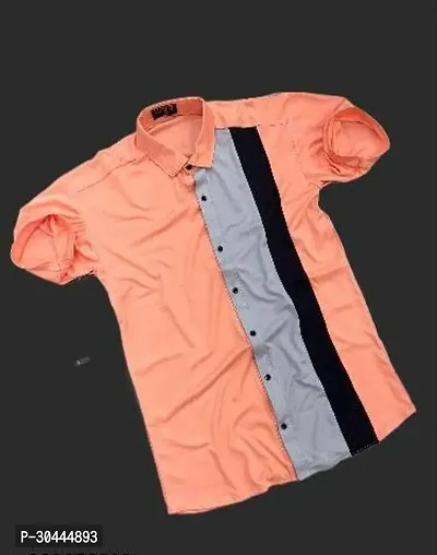 Stylish Peach Lycra Solid Half Sleeve Regular Fit Casual Shirt For Men-thumb0