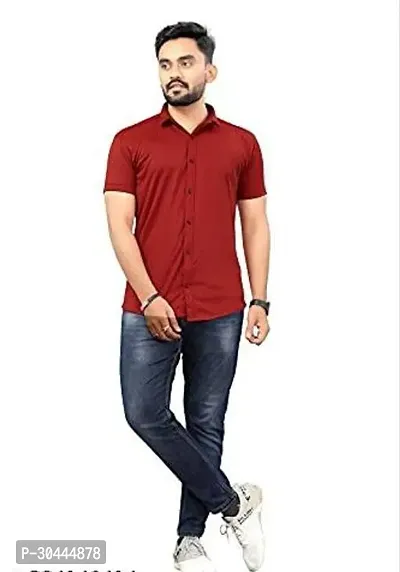 Stylish Red Lycra Solid Half Sleeve Regular Fit Casual Shirt For Men