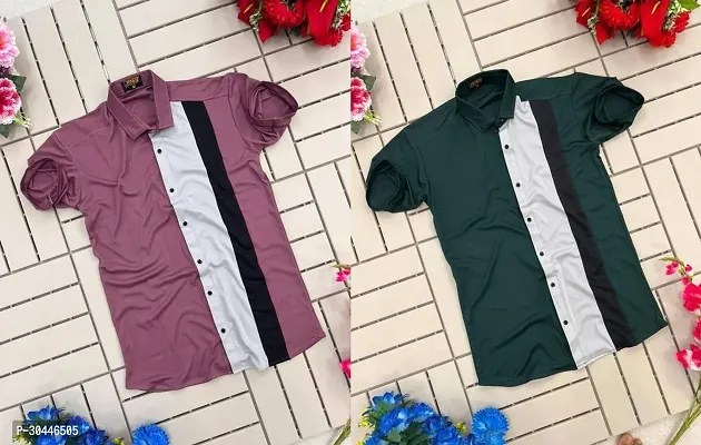 Stylish Multicoloured Lycra Short Sleeves Solid Casual Shirt For Men Pack Of 2