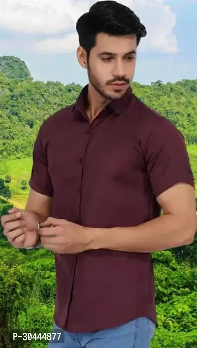 Stylish Maroon Lycra Solid Half Sleeve Regular Fit Casual Shirt For Men-thumb0