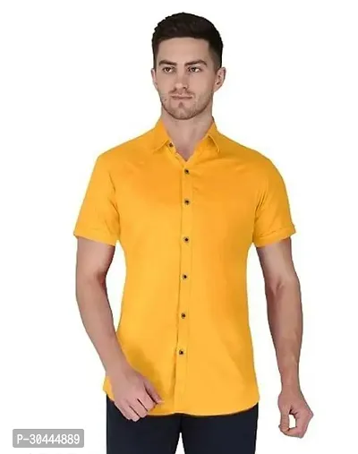 Stylish Yellow Lycra Solid Half Sleeve Regular Fit Casual Shirt For Men