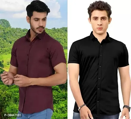 Stylish Multicoloured Lycra Short Sleeves Solid Casual Shirt For Men Pack Of 2