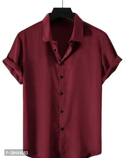 Stylish Maroon Lycra Solid Half Sleeve Regular Fit Casual Shirt For Men-thumb0