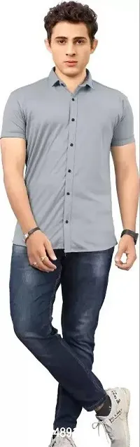 Stylish Grey Lycra Solid Half Sleeve Regular Fit Casual Shirt For Men-thumb0