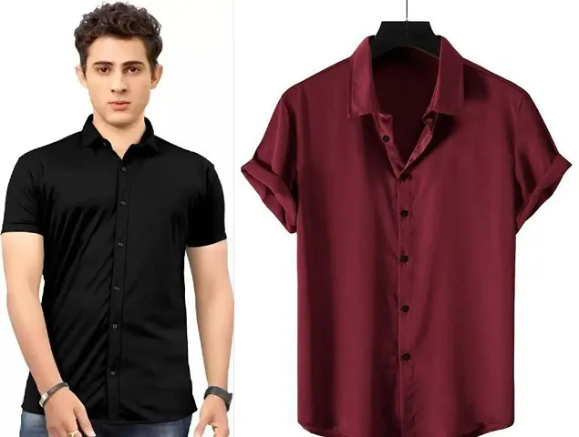 Stylish Lycra Short Sleeves Solid Casual Shirt For Men Pack Of 2