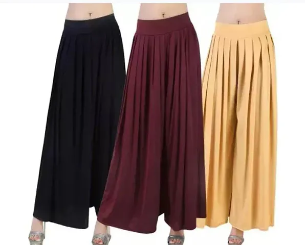 Stunning Polyester Blend Solid Palazzos For Women Pack Of 3