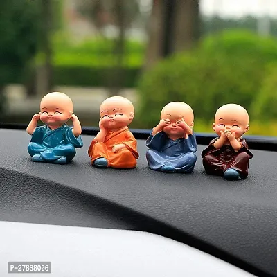 Resin Set Of 4 Buddha Monk Statues Miniature Figurines Showpiece For Wall Shelf Table Desktop Car Dashboard Decoration Home Office Decor (Cute Buddha Set of 4)-thumb0