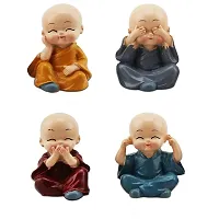Resin Set Of 4 Buddha Monk Statues Miniature Figurines Showpiece For Wall Shelf Table Desktop Car Dashboard Decoration Home Office Decor (Cute Buddha Set of 4)-thumb2