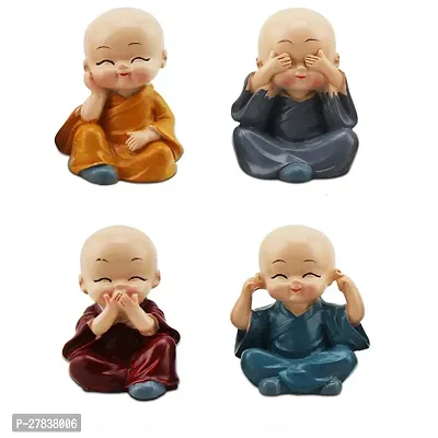 Resin Set Of 4 Buddha Monk Statues Miniature Figurines Showpiece For Wall Shelf Table Desktop Car Dashboard Decoration Home Office Decor (Cute Buddha Set of 4)-thumb3
