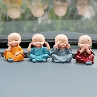 Resin Set Of 4 Buddha Monk Statues Miniature Figurines Showpiece For Wall Shelf Table Desktop Car Dashboard Decoration Home Office Decor (Cute Buddha Set of 4)-thumb1
