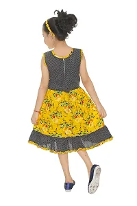 Stylish Cotton Yellow Floral Print Dress For Girls-thumb2