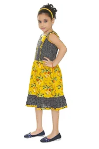 Stylish Cotton Yellow Floral Print Dress For Girls-thumb1