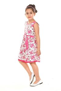 Stylish Cotton Pink Floral Print Dress For Girls-thumb1