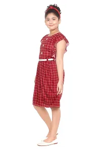 Stylish Cotton Silk Red Checked Dress For Girls-thumb1