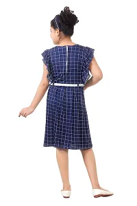 Stylish Cotton Silk Blue Checked Dress For Girls-thumb2