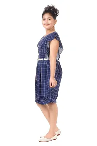 Stylish Cotton Silk Blue Checked Dress For Girls-thumb1