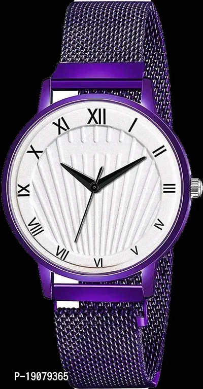 Stylish Purple Stainless Steel Analog Watches For Women-thumb0