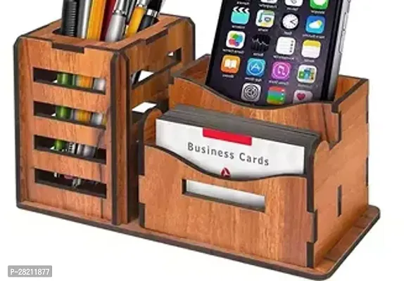 Pen Stand with Visiting Card  Mobile Holder Multipurpose Wooden Desk Organizer Pen and Pencil Stand for Office Table with Business Card Holder Box and Mobile Stand