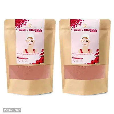 Kimayra Organic Rose + Hibiscus Face Pack Powder For Glowing Skin | Helps in Remove Dullness  Improve Radiance  Skin Tone | Natural Face Pack For Women/Men - Safe For All Skin Type ?75gm (Pack Of 2)