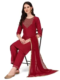 Ketotifen Women's Embroidered Rayon Ethnic Wear 3/4 Sleeve Round Neck Latest Kurti Pant  Dupatta Set (G_D_31072055)-thumb3