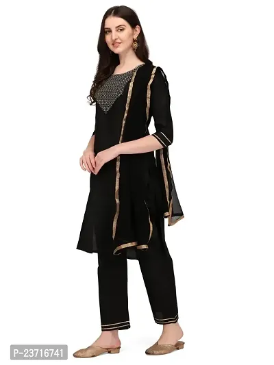 Ketotifen Women's Embroidered Rayon Ethnic Wear 3/4 Sleeve Round Neck Latest Kurti Pant  Dupatta Set (G_D_31072055)-thumb2