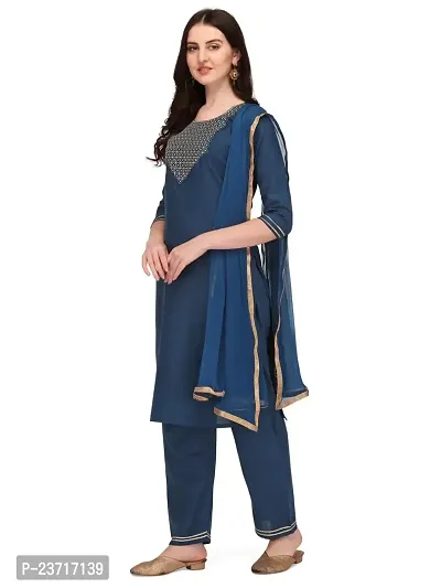 Ketotifen Women's Embroidered Rayon Ethnic Wear 3/4 Sleeve Round Neck Latest Kurti Pant  Dupatta Set (G_D_31072055)-thumb2