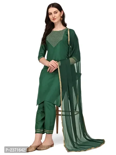 Ketotifen Women's Embroidered Rayon Ethnic Wear 3/4 Sleeve Round Neck Latest Kurti Pant  Dupatta Set (G_D_31072055)-thumb4