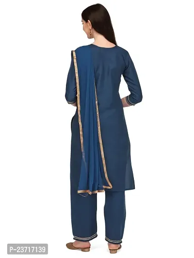 Ketotifen Women's Embroidered Rayon Ethnic Wear 3/4 Sleeve Round Neck Latest Kurti Pant  Dupatta Set (G_D_31072055)-thumb3