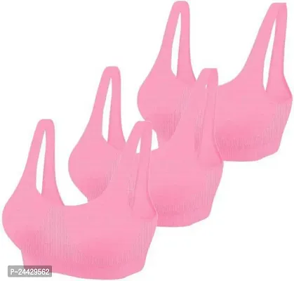 Stylish Pink Cotton Solid Bras For Women- Pack Of 3