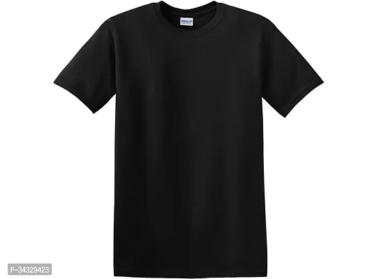 Reliable Black Cotton Solid Round Neck Tees For Men-thumb0