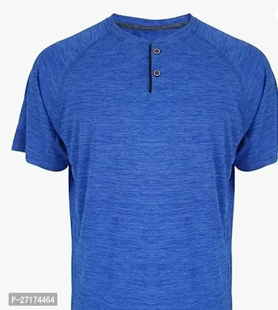 Sports Blue Polyester Blend Solid Tshirt For Men-thumb0