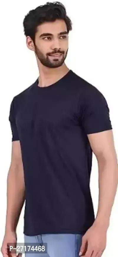 Sports Black Polyester Blend Solid Tshirt For Men