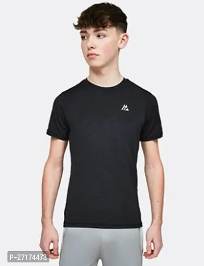 Sports Black Polyester Blend Solid Tshirt For Men-thumb0