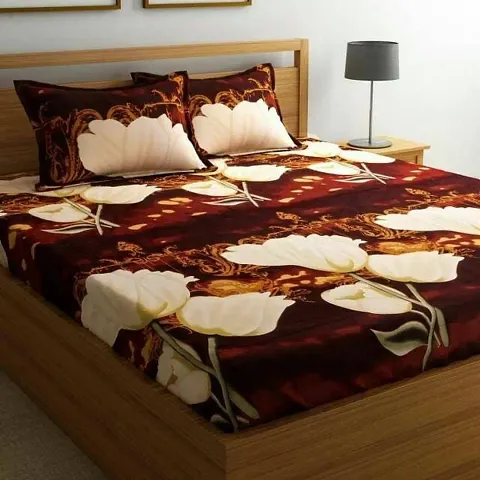 Printed Polycotton Double Bedsheet with 2 Pillow Covers