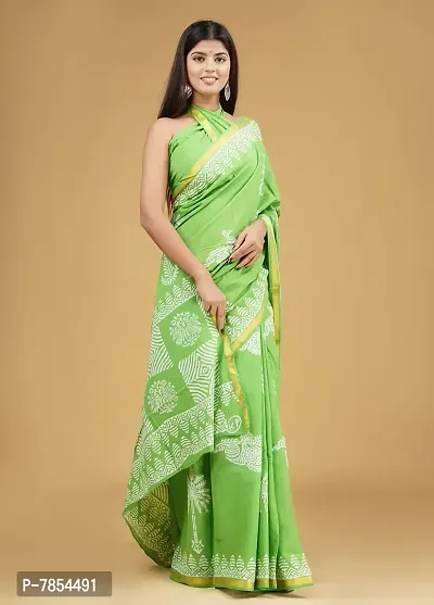 Radhika Handicrafts Women's Mulmul Cotton Hand Block Printed With Zari Border Saree With Blouse Piece_ RH-0992-thumb5