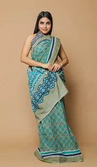 Radhika Handicrafts Women's Cotton Mulmul Hand Block Printed Saree With Blouse Piece_ SH-1044-thumb3