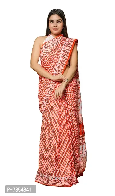 Radhika Handicrafts Women's Cotton Mulmul Hand Block Printed Saree With Blouse Piece_ SH-1037