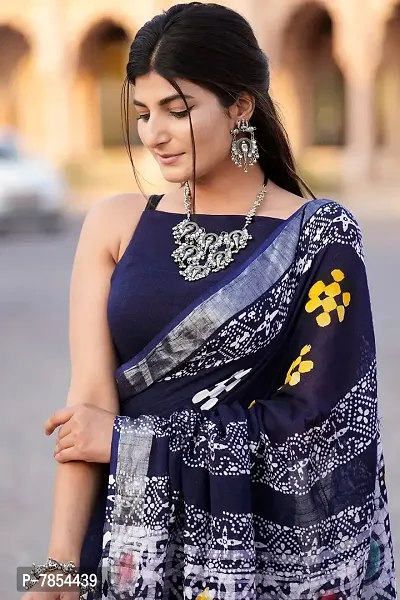 Radhika Handicrafts Women's Linen Hand Block Printed Saree With Blouse Piece_ CL-050-thumb2