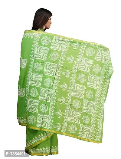 Radhika Handicrafts Women's Mulmul Cotton Hand Block Printed With Zari Border Saree With Blouse Piece_ RH-0992-thumb3