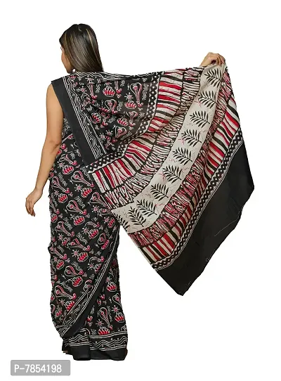 Radhika Handicrafts Women's Cotton Mulmul Hand Block Printed Saree With Blouse Piece_ SH-1043-thumb2