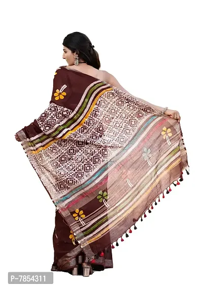 Radhika Handicrafts Women's Linen Hand Block Printed Saree With Blouse Piece_ CL-049-thumb3