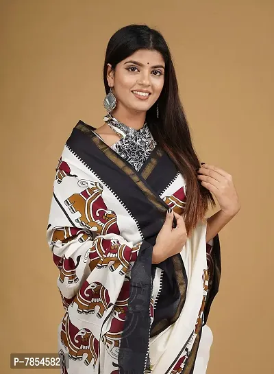 Radhika Handicrafts Women's Mulmul Cotton Hand Block Printed With Zari Border Saree With Blouse Piece_ RH-0994-thumb2