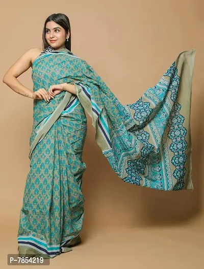 Radhika Handicrafts Women's Cotton Mulmul Hand Block Printed Saree With Blouse Piece_ SH-1044-thumb5