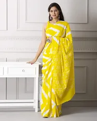 Radhika Handicrafts Women's Hand block Ikat Batik Sanganeri Jaipuri Printed Cotton Mulmul Fabric Saree With Blouse Piece_THB-009_Yellow-thumb2