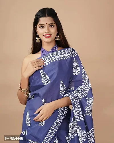 Radhika Handicrafts Women's Cotton Mulmul Hand Block Printed Saree With Blouse Piece_ SH-1010-thumb2