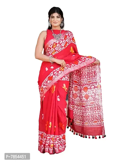 Radhika Handicrafts Women's Linen Hand Block Printed Saree With Blouse Piece_ CL-043