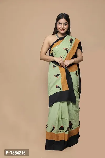 Radhika Handicrafts Women's Cotton Mulmul Hand Block Printed Saree With Blouse Piece_ SH-1063-thumb3