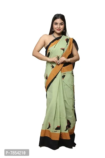 Radhika Handicrafts Women's Cotton Mulmul Hand Block Printed Saree With Blouse Piece_ SH-1063