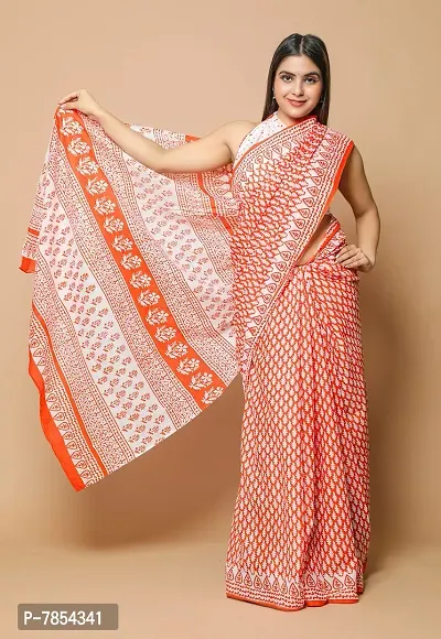 Radhika Handicrafts Women's Cotton Mulmul Hand Block Printed Saree With Blouse Piece_ SH-1037-thumb3